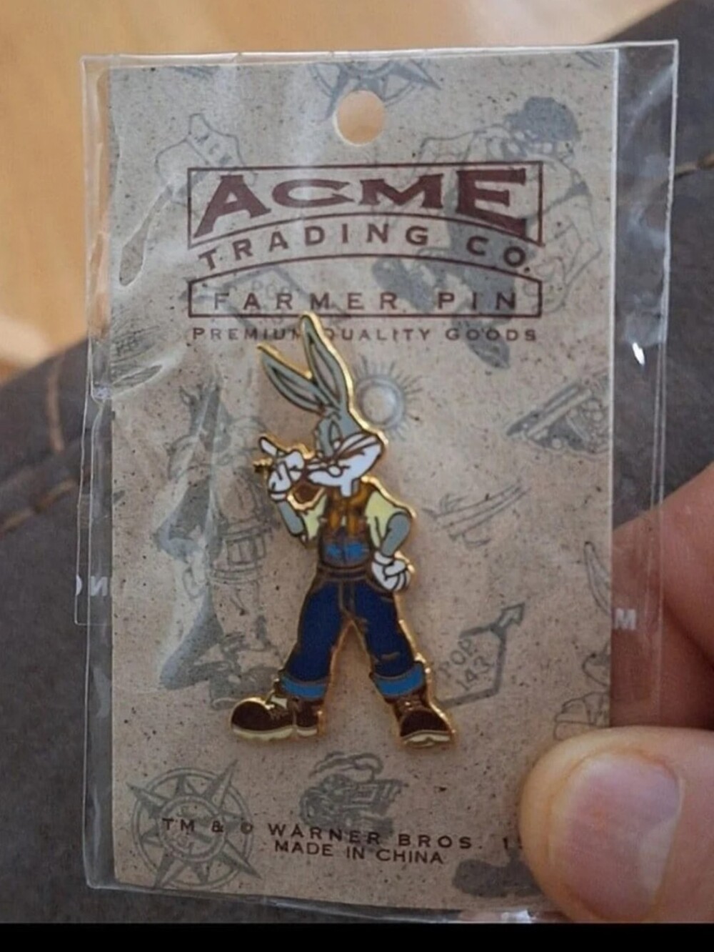 Rare Vintage 1994 Acme Trading Co. Bugs Bunny Farmer Enamel Pin.